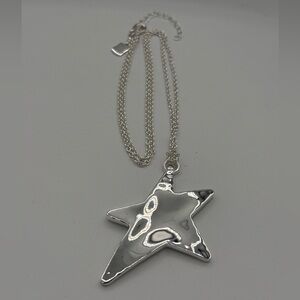 C552 LM (Robert Lee Morris) white bronze stylized star pendant necklace 26-28”